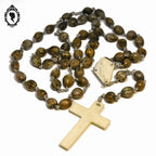 Chapelet rosaire perles de noyaux gris marron glacé