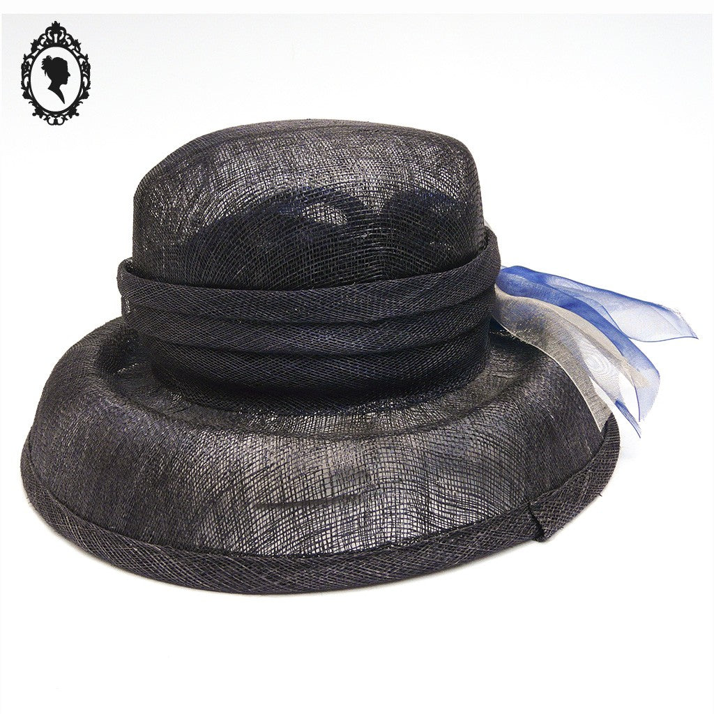 Chic Chapeau femme cérémonie bleu marine JOA NELL sisal paille NEUF Taille S ou 55 cm