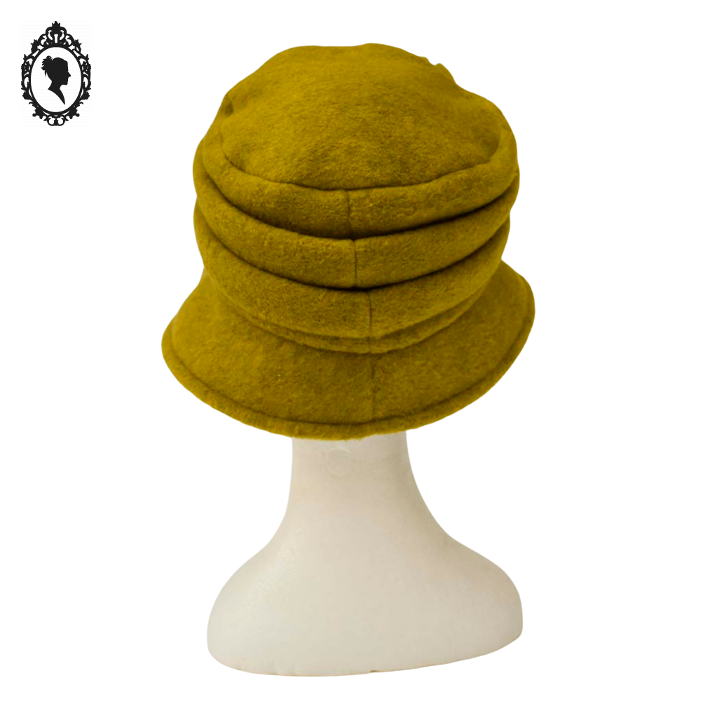 Chic Chapeau femme polaire vert jaune forme cloche NEUF Taille S M 55 - 56 cm