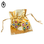 Boucles d’oreilles clips métal doré losange perles cabochon vintage