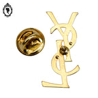Chic broche pin’s logo initiales YSL d’Yves Saint Laurent Paris bijou doré vintage