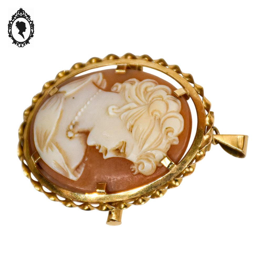 Chic camée broche pendentif en or jaune 18 carats orange blanc doré