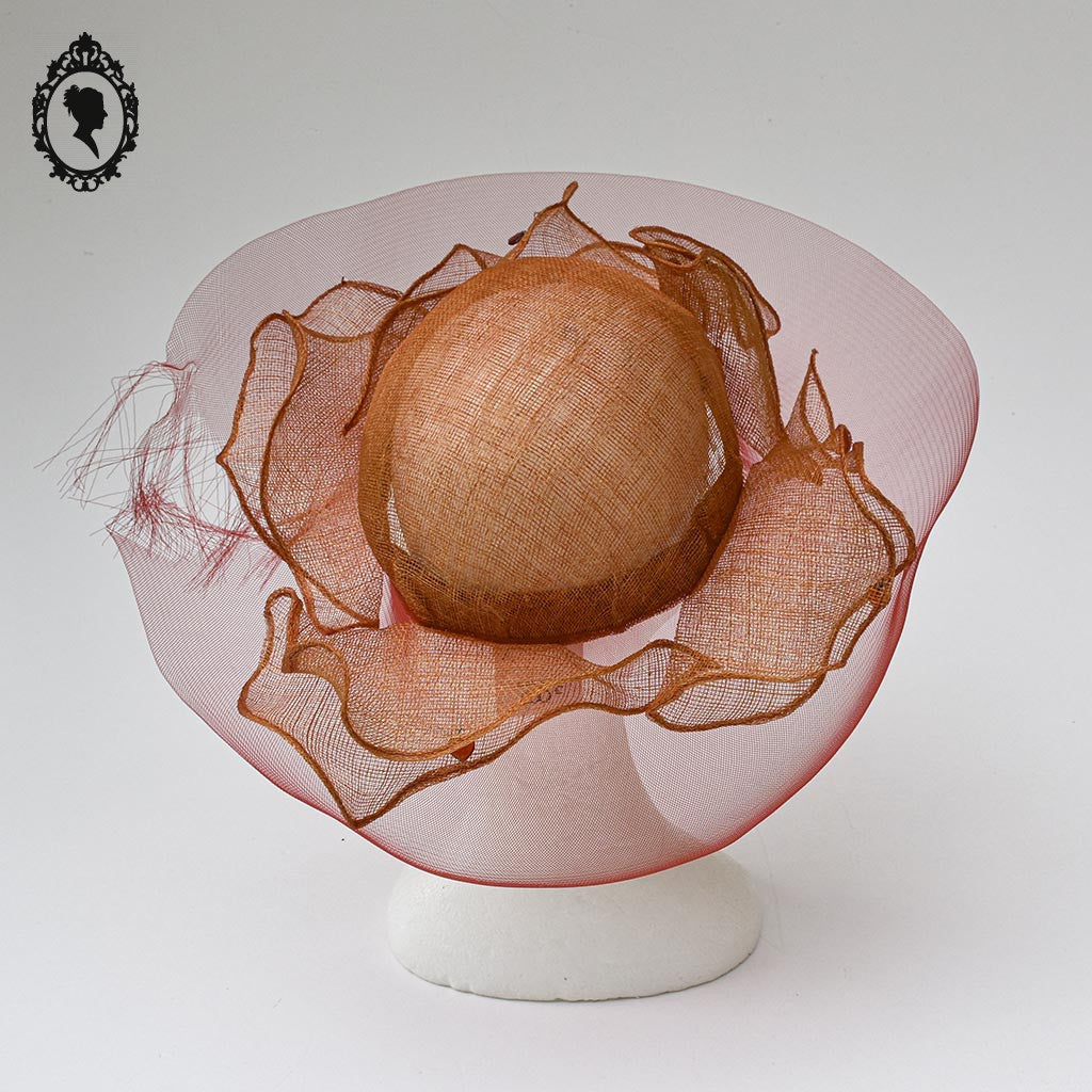 Chic chapeau femme mariage rouge orange cuivré Anne Boisson NEUF T S / 55 cm