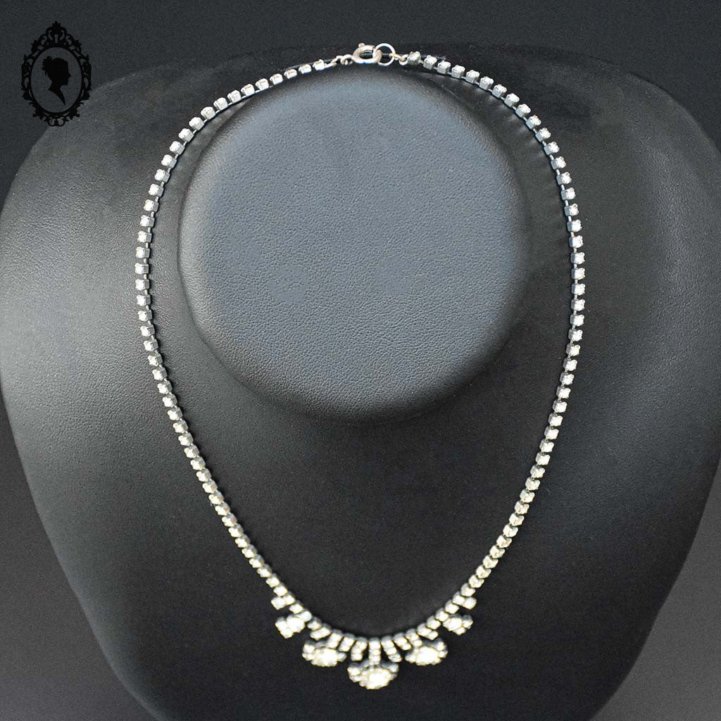 Chic collier de princesse strass faux diamants métal gris vintage