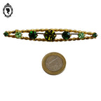 Chic longue broche strass verroterie vert en métal doré vintage ancien