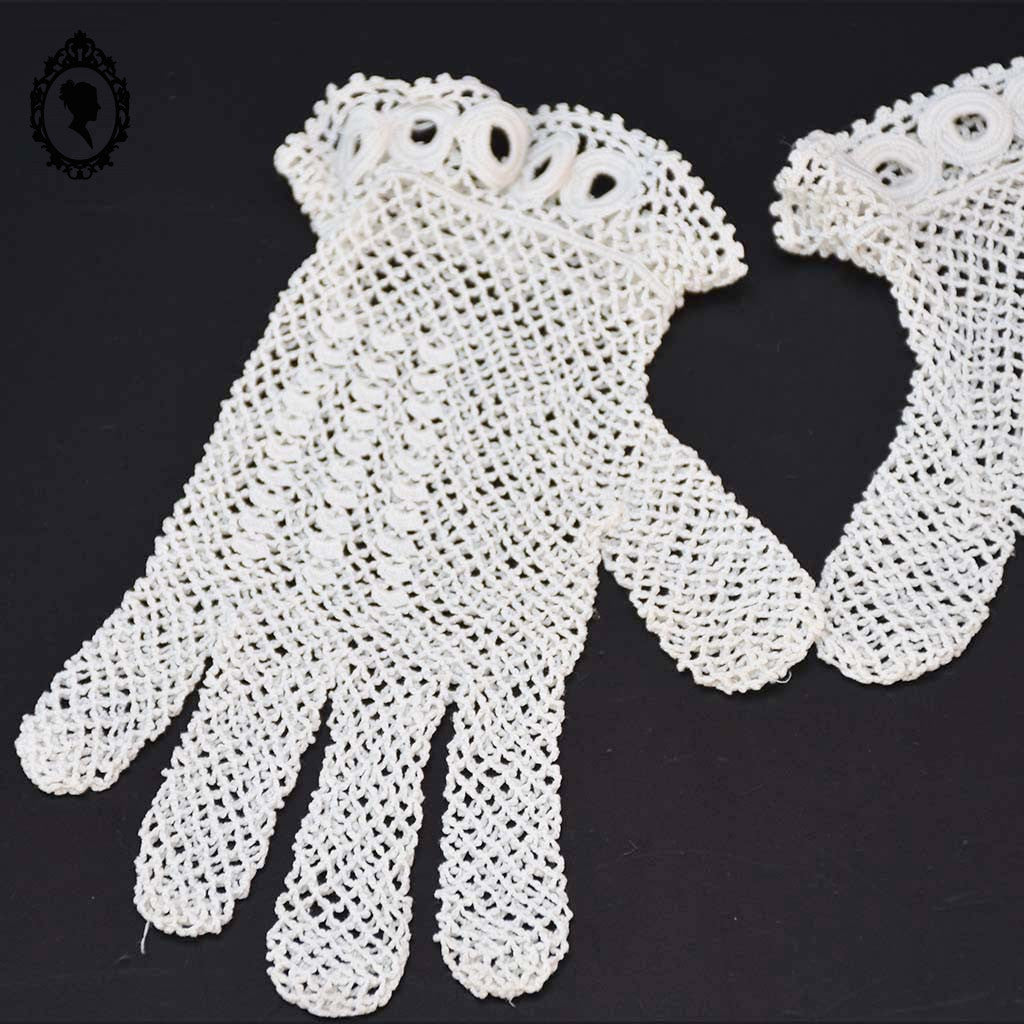Chic paire de gant en crochet ajouré beige jeune fille enfant ancien vintage