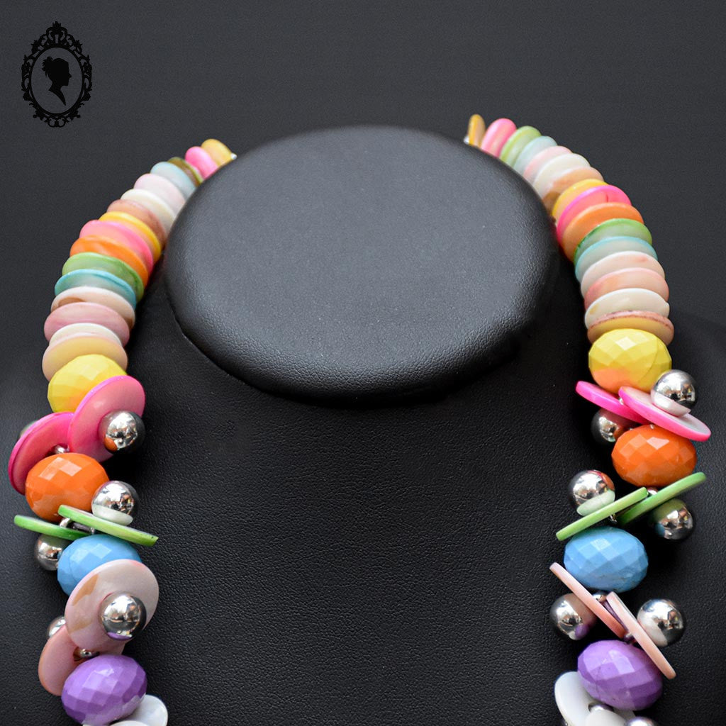 Collier Candy multicolore nacre rose orange jaune bleu vert vintage