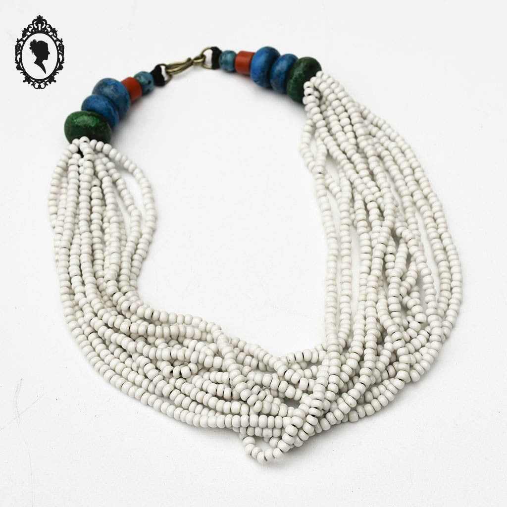 Collier blanc 12 rangs avec grosses perles vintage