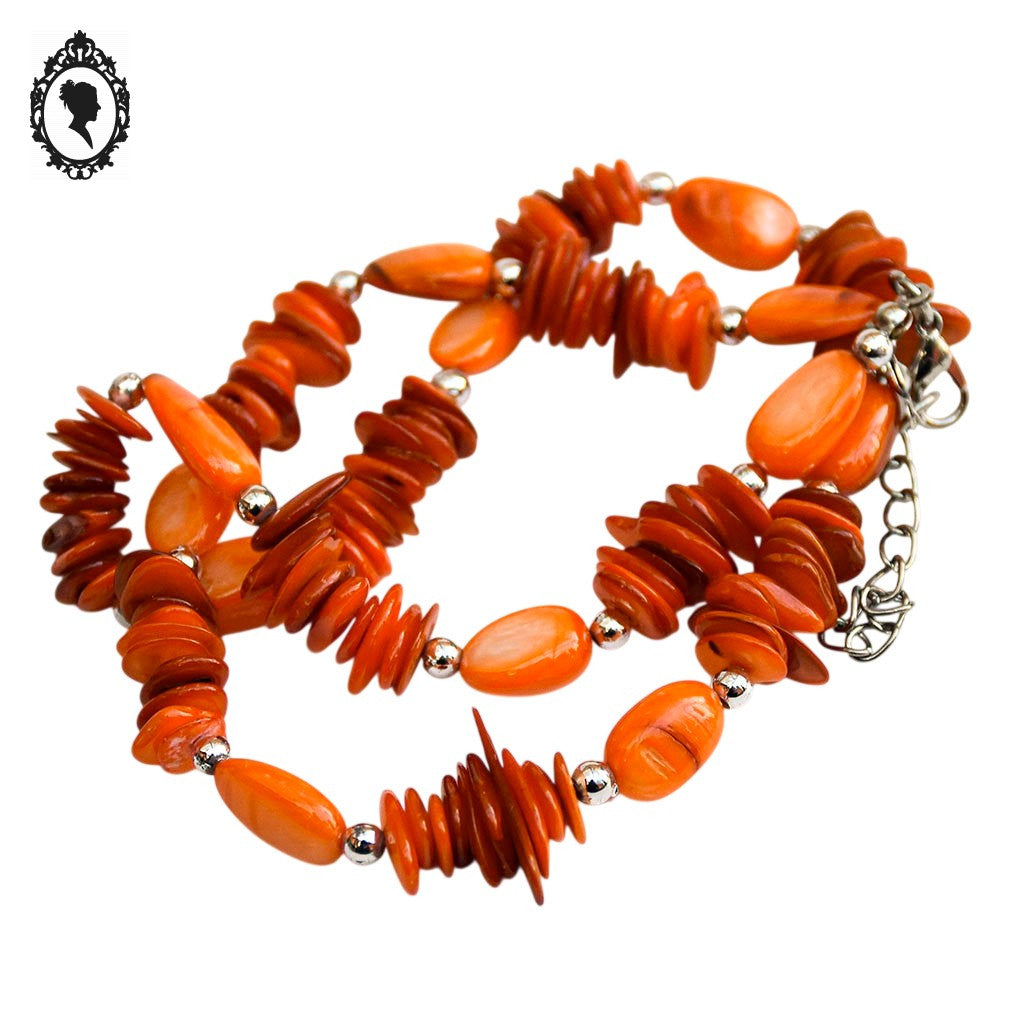 Collier en nacre orange style chips vintage