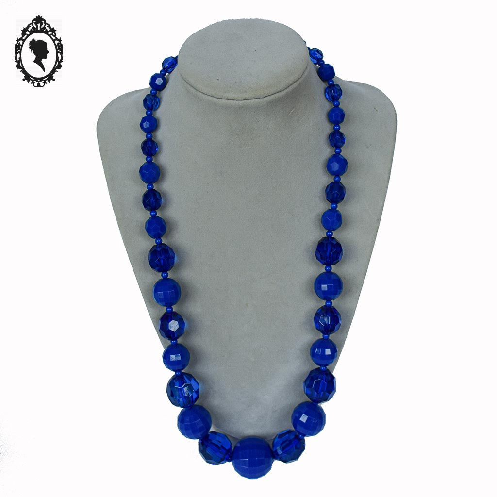 Collier perles à facettes en cascade bleu vif vintage