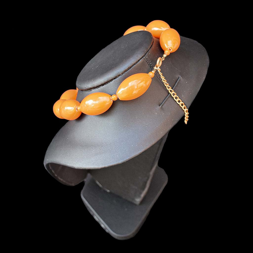 Collier perles orange ras de cou vintage 1970 1980