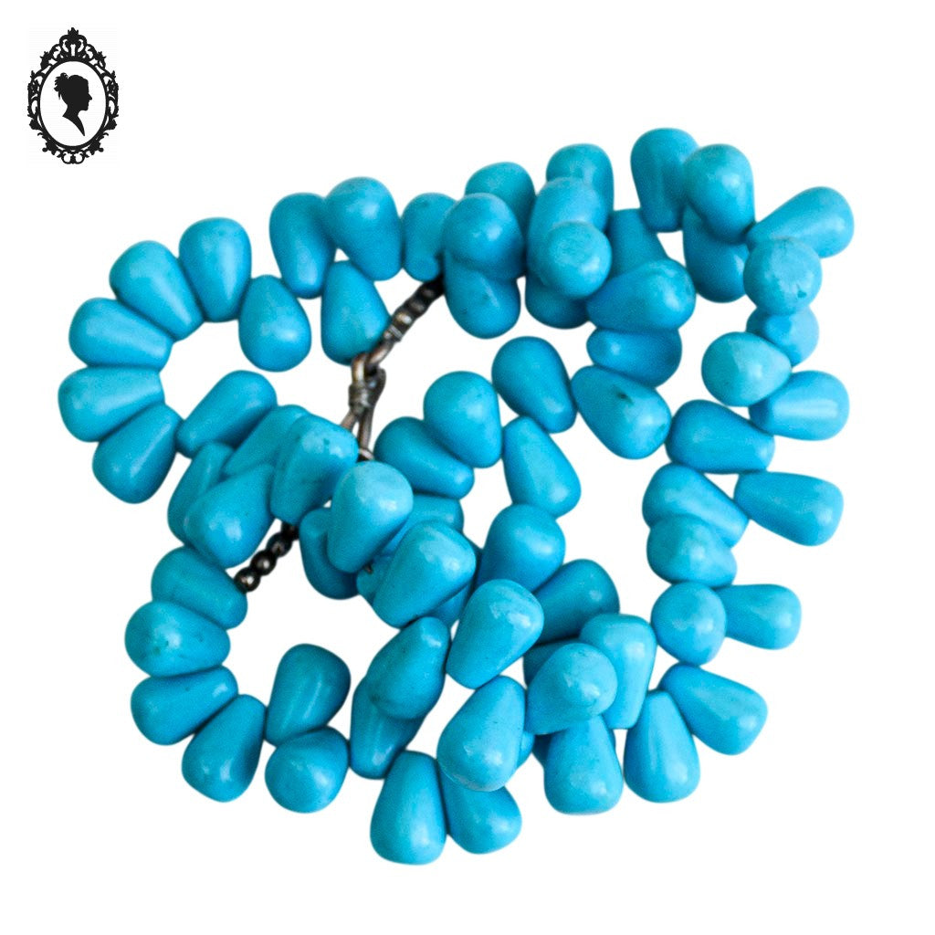 Collier véritable pierre de howlite teintée bleu turquoise vintage