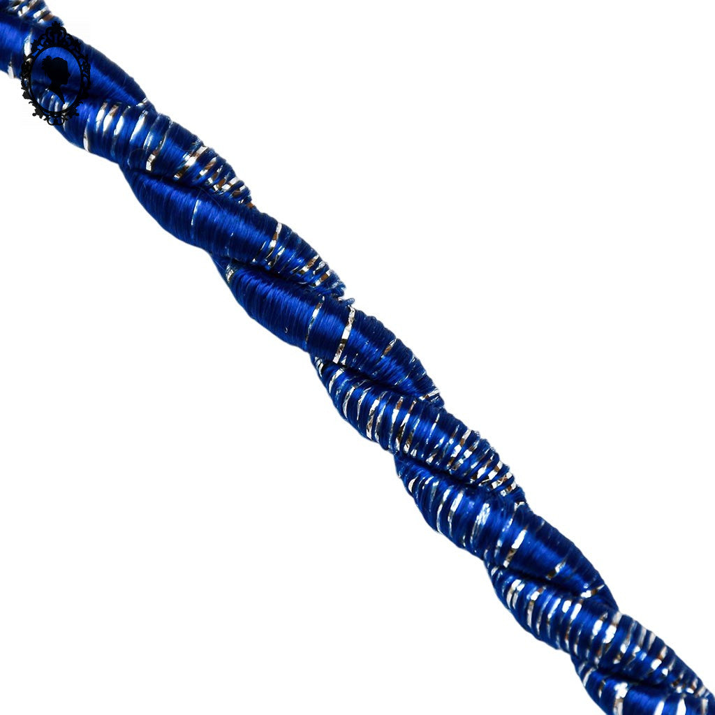 Corde cordelette cordon galon bleu argent passementerie 9,80 m vintage