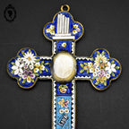 Croix en micro mosaïque de Roma Italienne photo verre H 10,5 cm ancienne