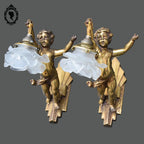Deux appliques murales à 1 lampe ange chérubin bronze doré et pâte de verre Art déco