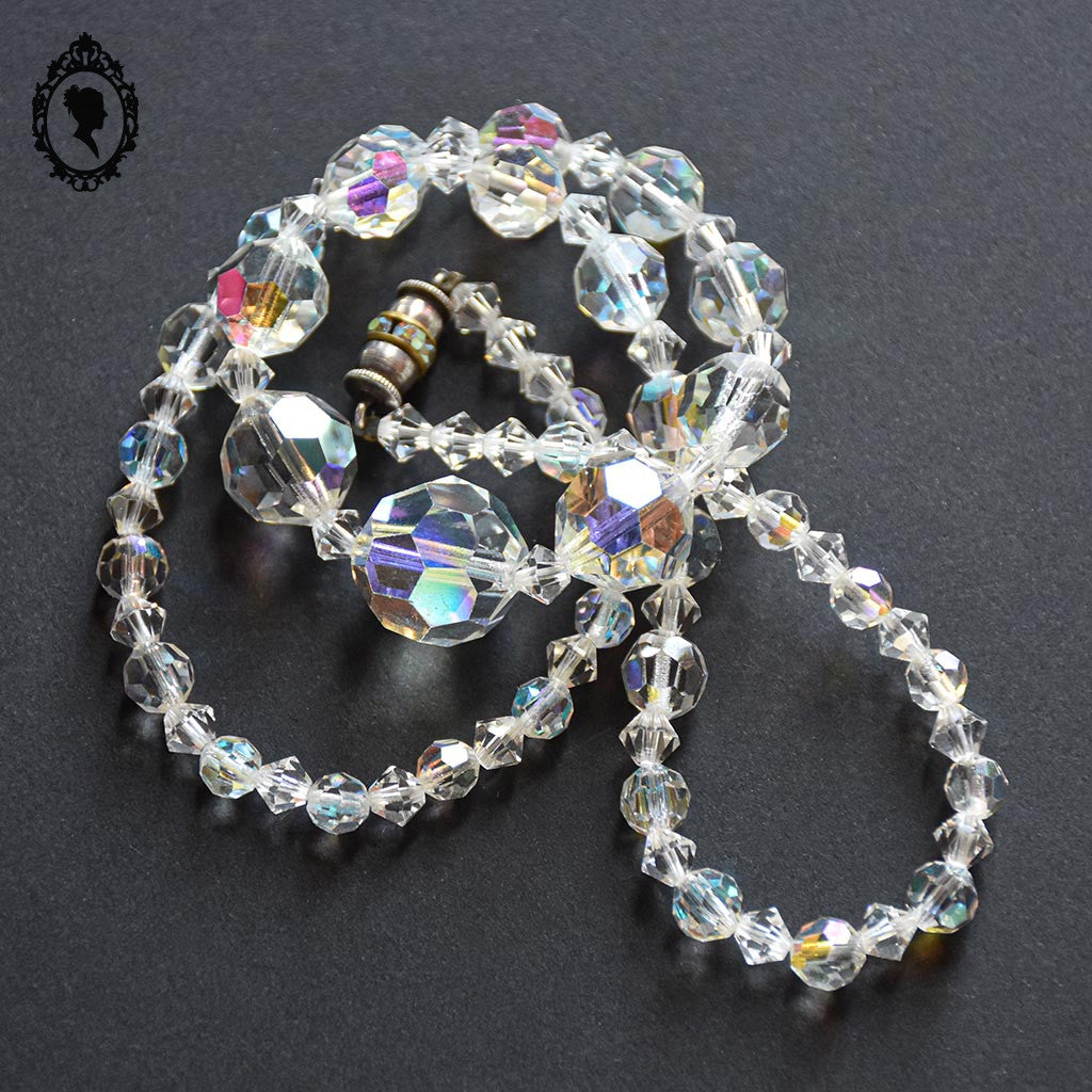 Élégant collier en cristal aurore boréale en cascade bijou ancien vintage