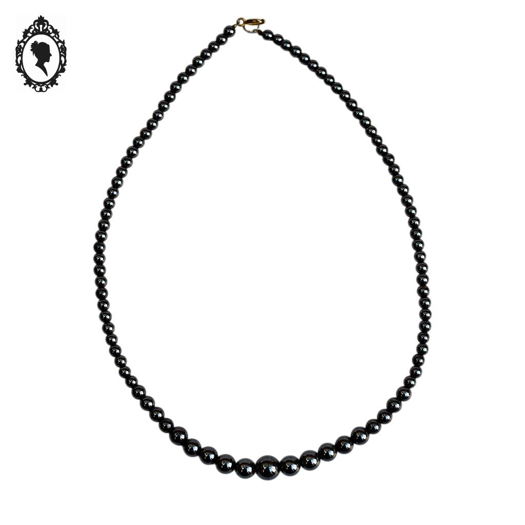 Élégant collier gris noir pierre hématite perles rondes cascade vintage