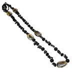 Élégant collier perles de verre Murano et pierre obsidienne noire et grise vintage