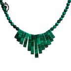 Élégant collier vert perles de malachite baguettes et rondes vintage