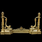 Élégant défenseur de cheminée chenets barre bronze doré chimère dauphin serpent de mer poisson ancien