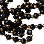 Élégant long collier fin perles de verre facetté noir et doré vintage ancien
