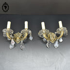 Elégante paire d’appliques en bronze doré pampilles baroque 2 lumières vintage