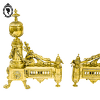 Élégante paire de chenets bronze doré pattes de lion accessoire de cheminée ancien Napoléon 3 XIX ème