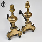 Élégants chenets en bronze doré accessoire de cheminée ancien