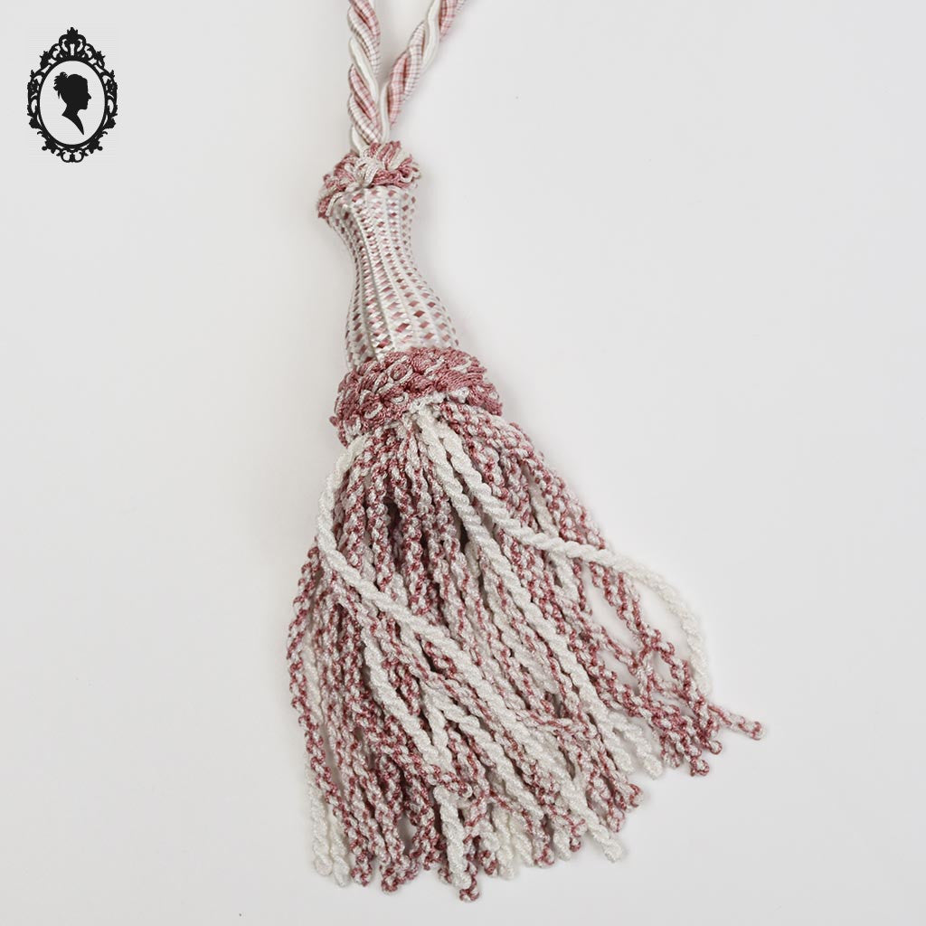Embrasse pompon cordon rose tendre blanc passementerie pour rideau neuf
