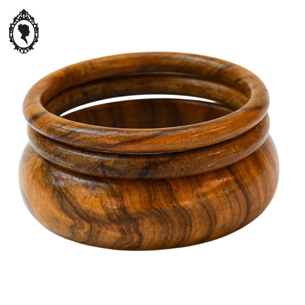 Ensemble de 3 bracelets rigides joncs bois brut vintages