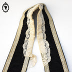 Étole pastorale prêtre Liturgique noir et beige soie broderie pompons fil doré argent ancienne