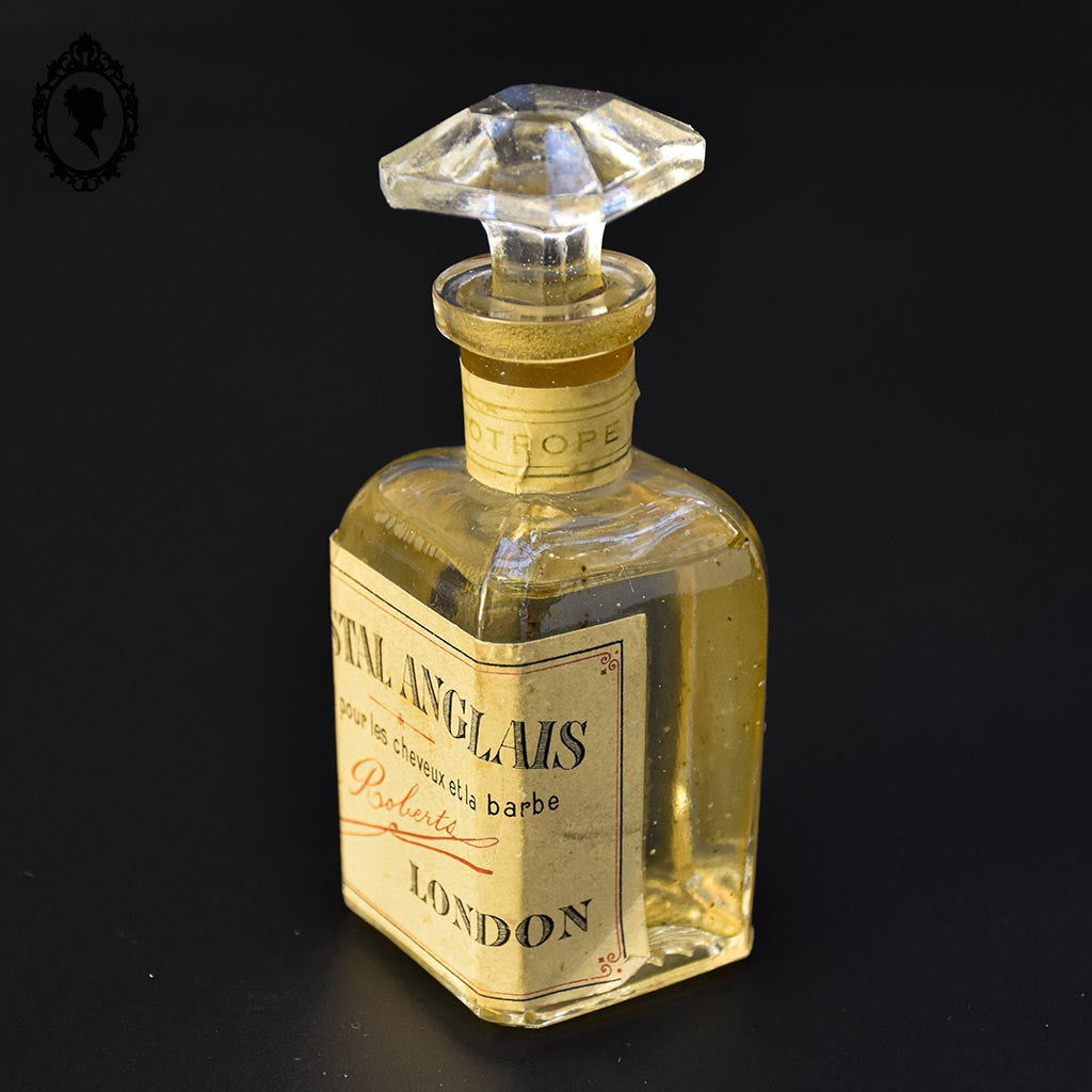 Flacon ancien collection en cristal héliotrope Anglais London pour cheveux et barbe