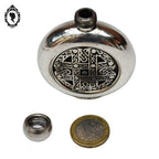 Flacon miniature circulaire en métal flasque de hanche celtique alcool ou parfum St Justin