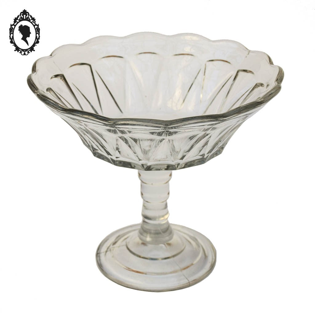 Grand compotier coupelle coupe serviteur plat creux sur pied verre moulé rond H 23 cm