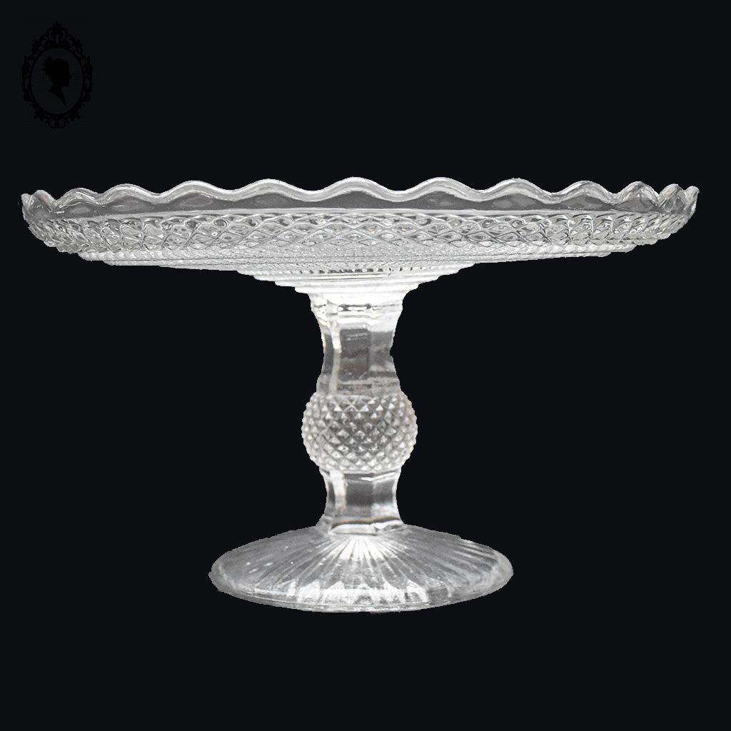 Grand compotier coupelle coupe serviteur plat sur pied en verre moulé festonné