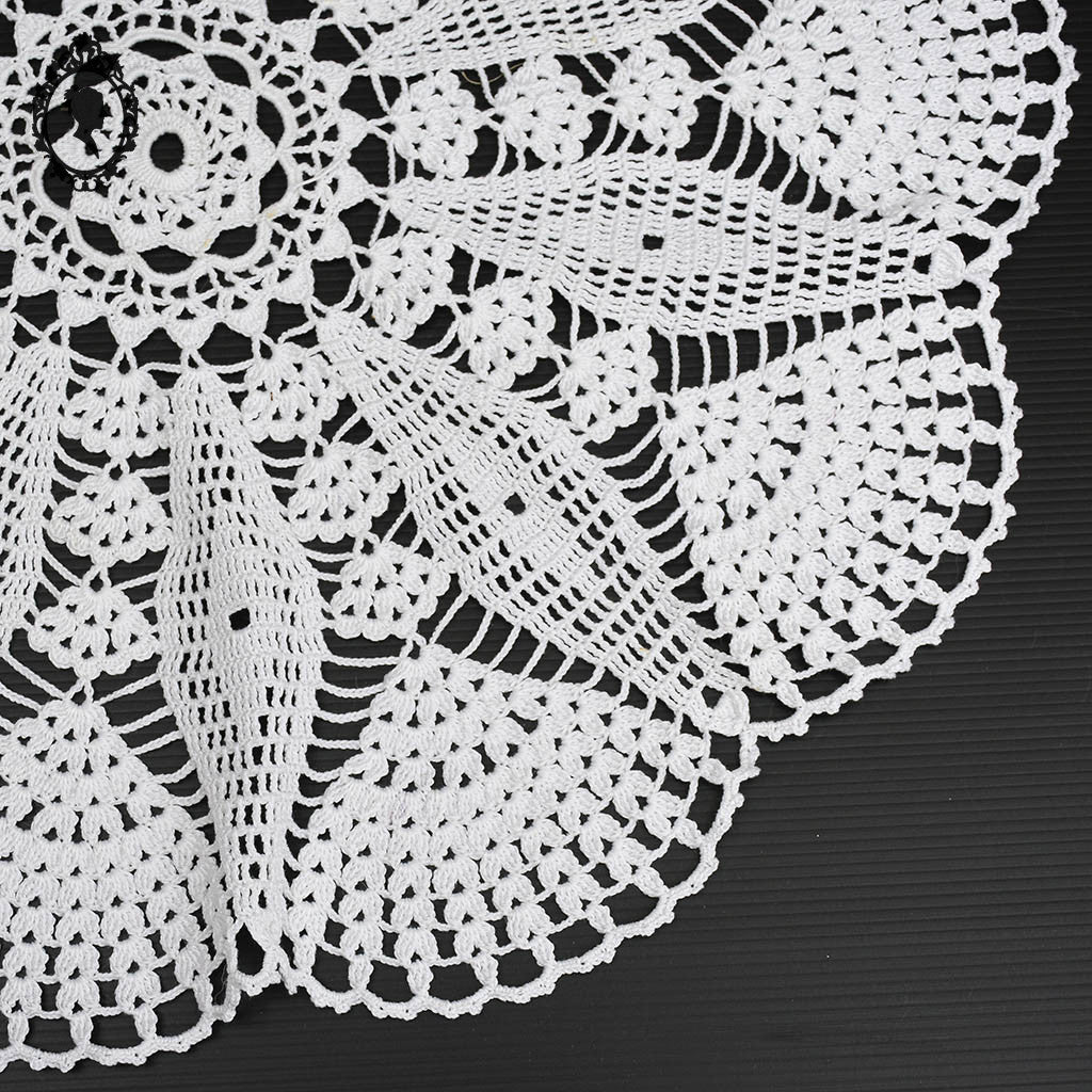 Grand napperon ajouré fleur rond crochet blanc D 60 cm losange ancien vintage 5