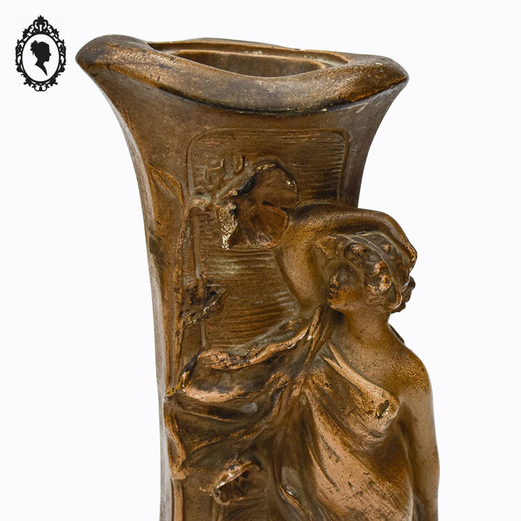 Grand vase Art Nouveau Gustave Van Vaerenbergh en plâtre marron ancien