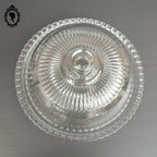 Grande cloche à fromage transparente en verre blanc avec son assiette plateau vintage