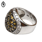 Grosse bague en argent et pierre strass beige style boule T 54