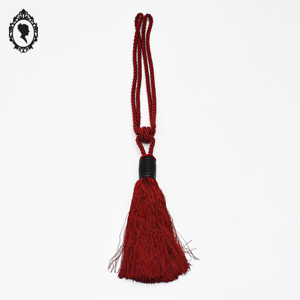Grosse embrasse pompon gland de clé cordon rouge bordeaux passementerie pour rideau style Houles neuf