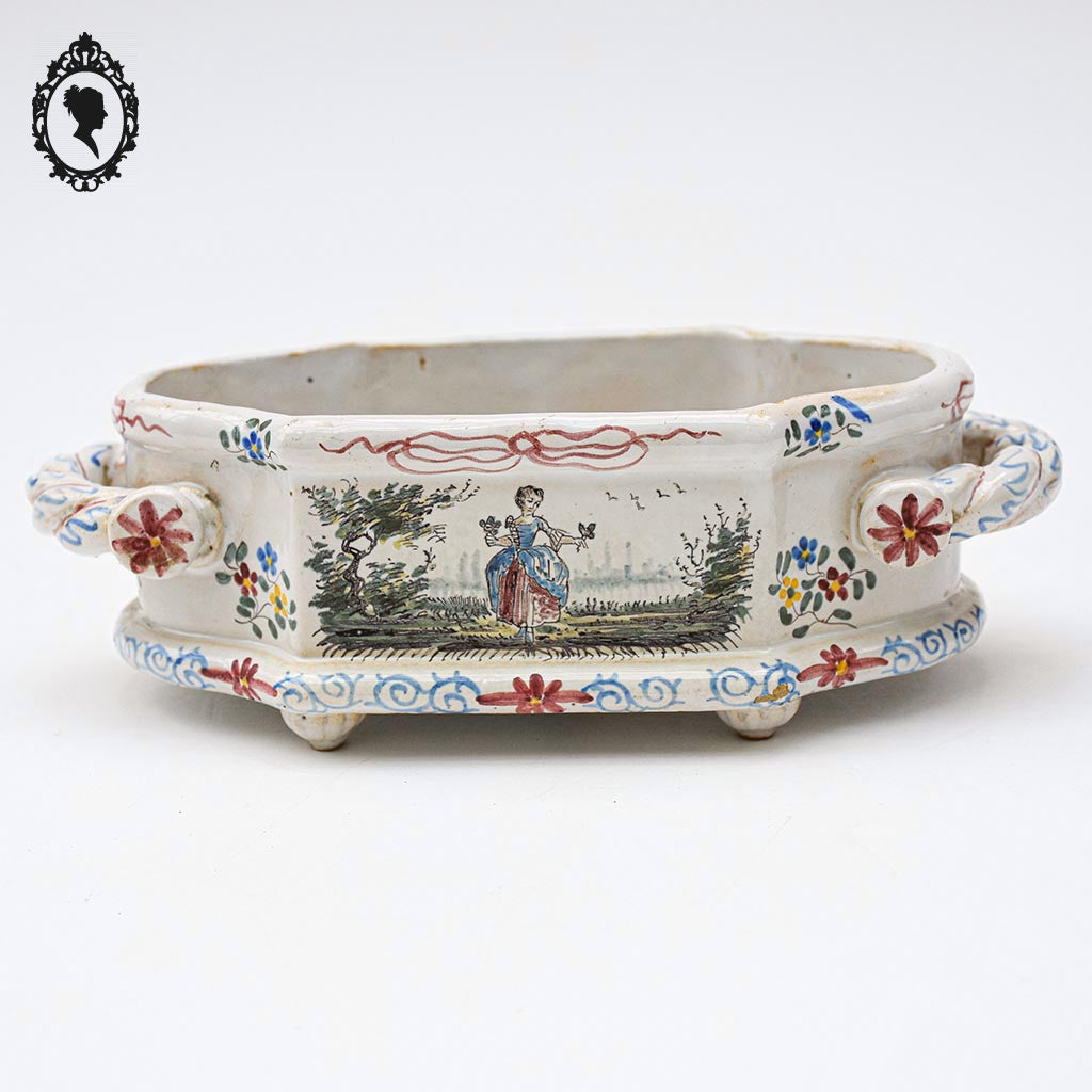 Jardinière ou plat trépied faïence Aprey ancien XIXe siècle