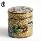 Jolie petite boite jaune vert ronde cylindrique en émail émaux cloisonnés vintage
