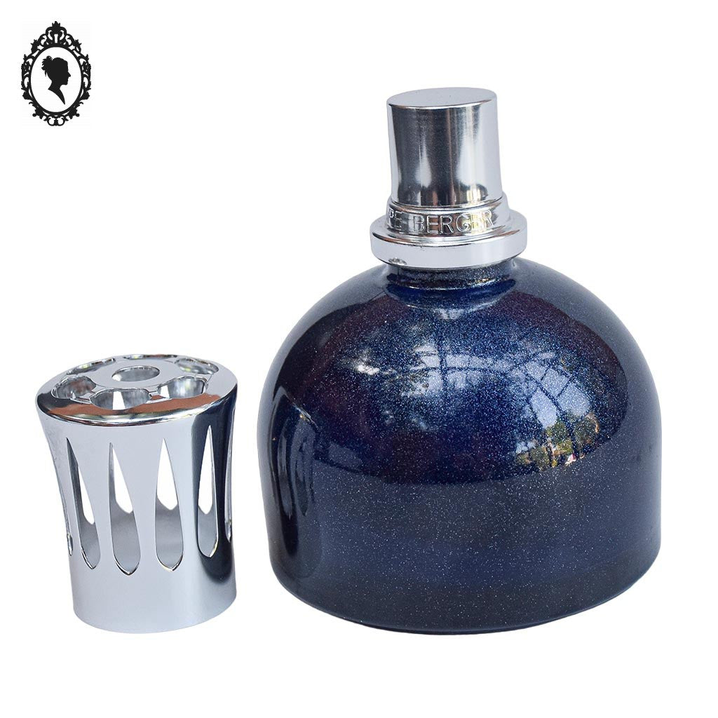 Lampe Berger bleu nuit à paillettes et gris argent