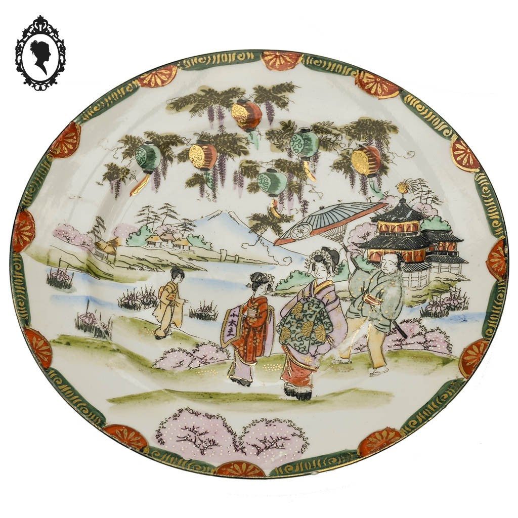 Lot 1 plat 4 assiettes art d’Asie porcelaine japonaise Japon Rokuzo signées 1920 1940 anciennes or