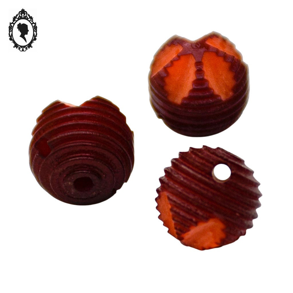 Lot 11 boutons boule rouge vermillon plastique vintage D 1 cm