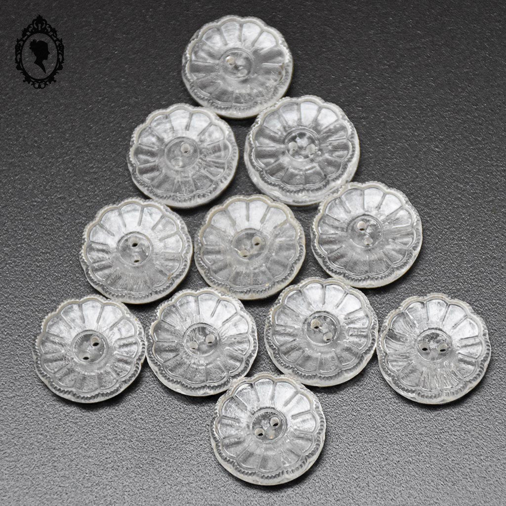 Lot 11 boutons fleur en verre blanc transparent festonnés D 1,8 cm 18 mm anciens