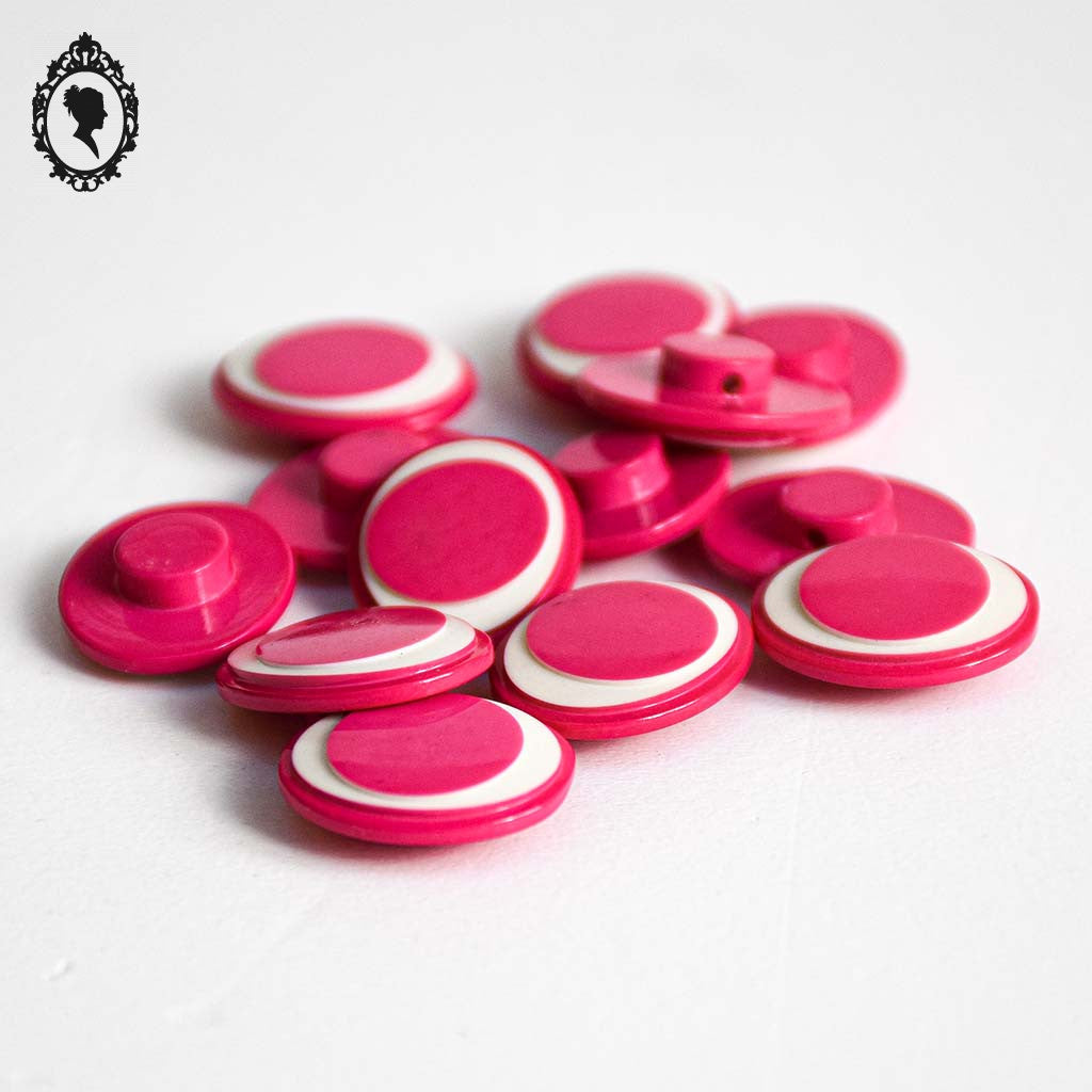 Lot 13 petits boutons enfant plats ovales œil rose et blanc vintage
