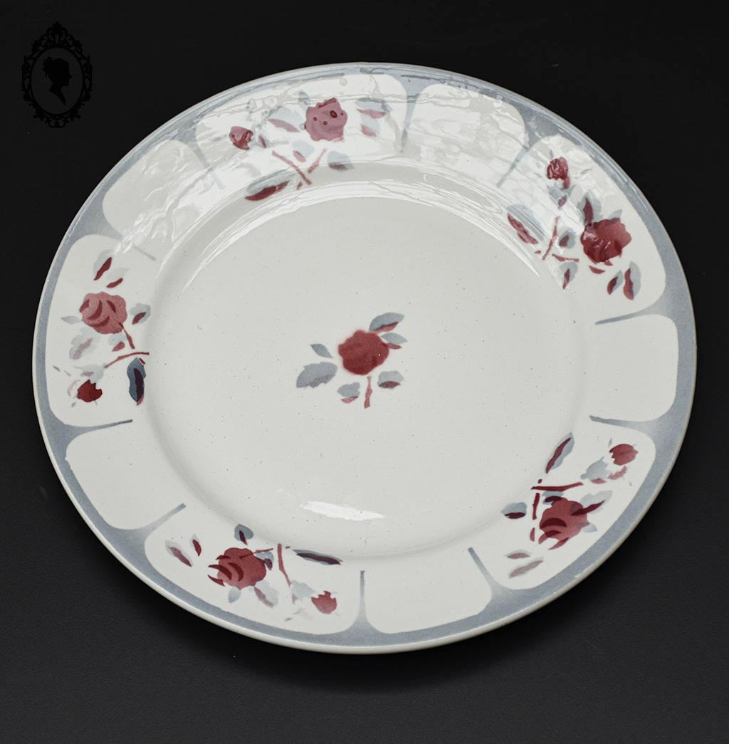 Lot 16 assiettes à dessert plates fleur rose bleue gris Moulin des loups vintage