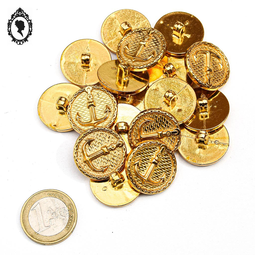 Lot 18 boutons doré relief ancre marine D 2,2 cm vintage