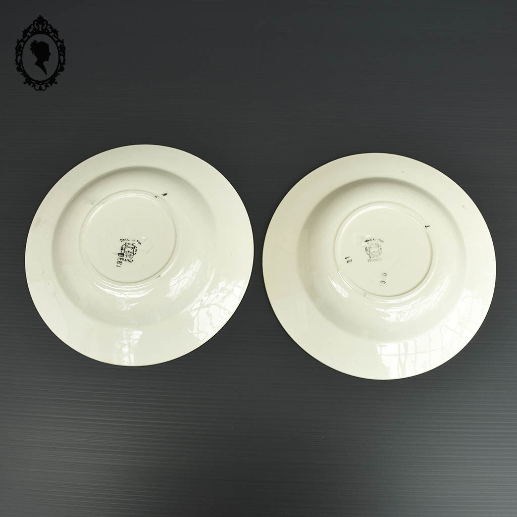Lot 2 assiettes creuses fleuries beige noir orange Choisy le Roi vintage